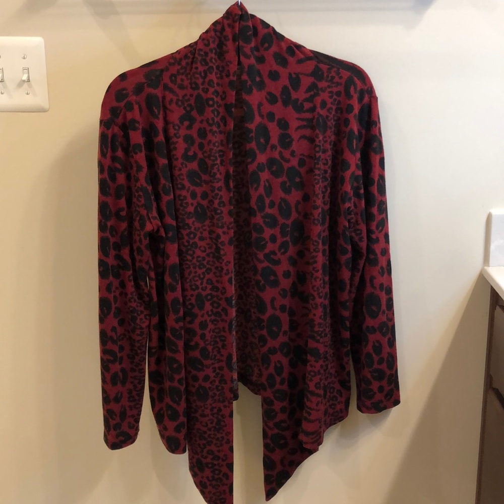 Chico’s cute red and black animal print cardigan